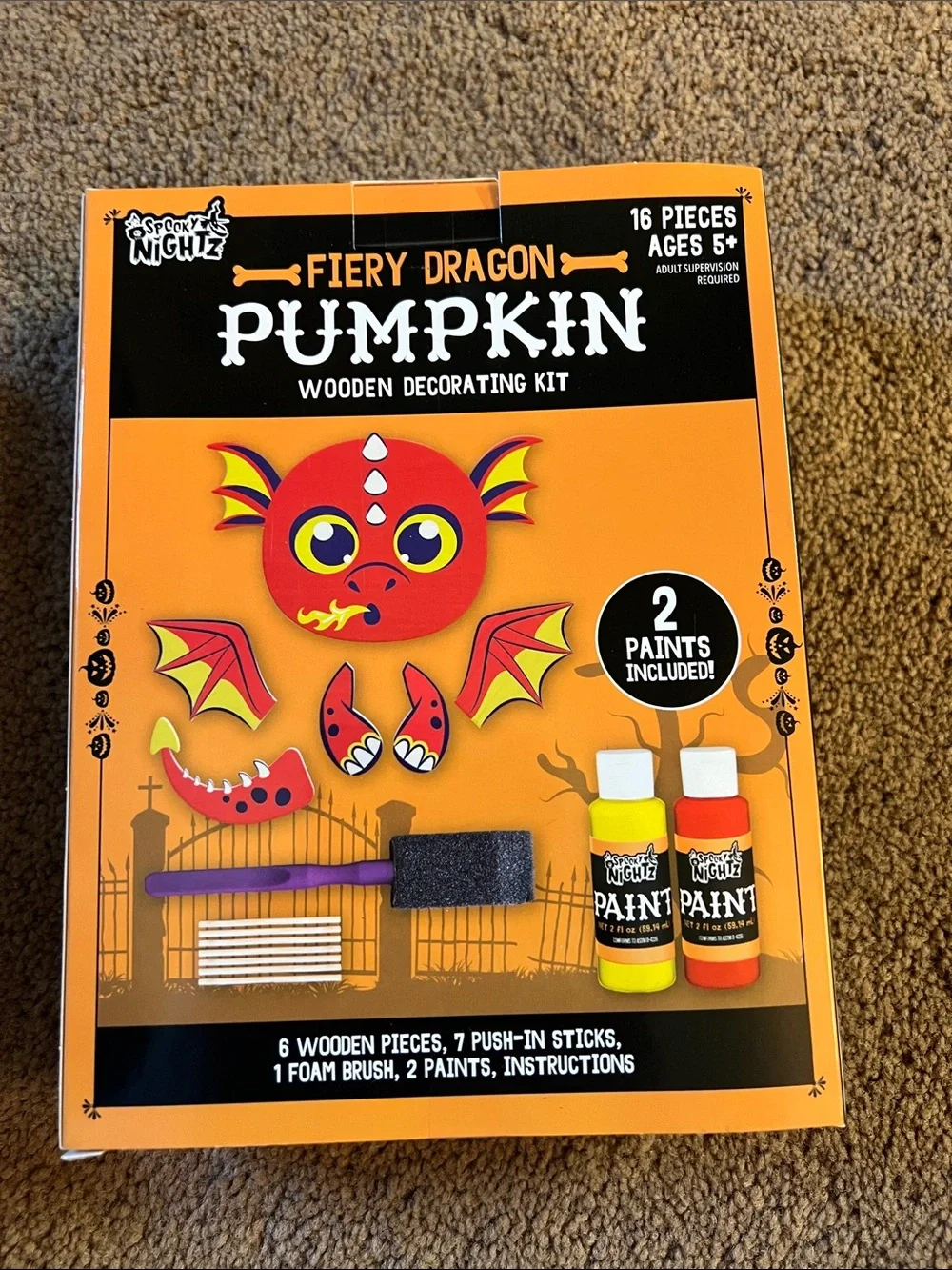 Kids Pumpkin Decorating Kit - Ghostly Ghoul & Fiery Dragon Paintable Pumpkins